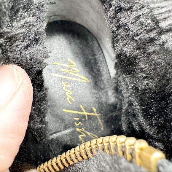 Marc Fisher Black Faux Fur Trimmed Suede Pointed Toe Stiletto Booties Shoeties 7 - Picture 7 of 11